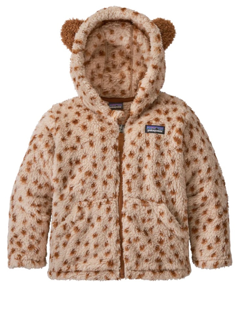 Patagonia Baby Furry Friends zip up in the "Dear Dear: Tuber Tan" print 3-6 M